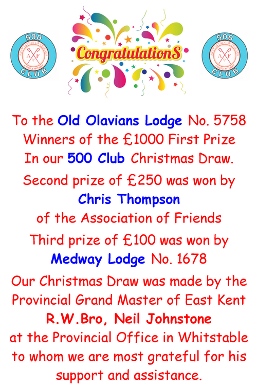 poster of the winners of the first 500 club draw