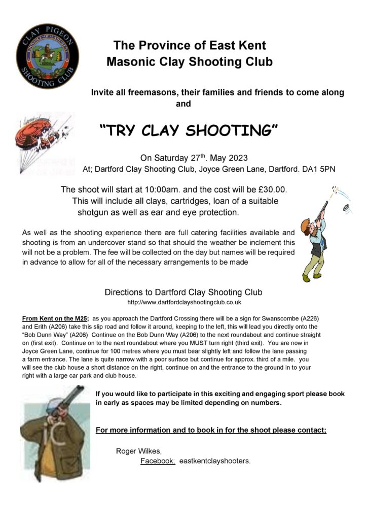Come and Try Clay Shooting Poster from the Masonic Clay Shooting Club of East Kent