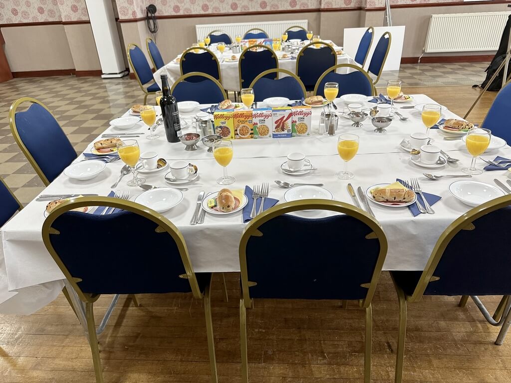 The tables are set for an hearty breakfast