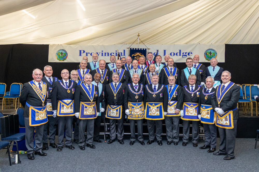 The PGM lines up with members of the province representing their lodges, these lodges have met or exceed their festival target