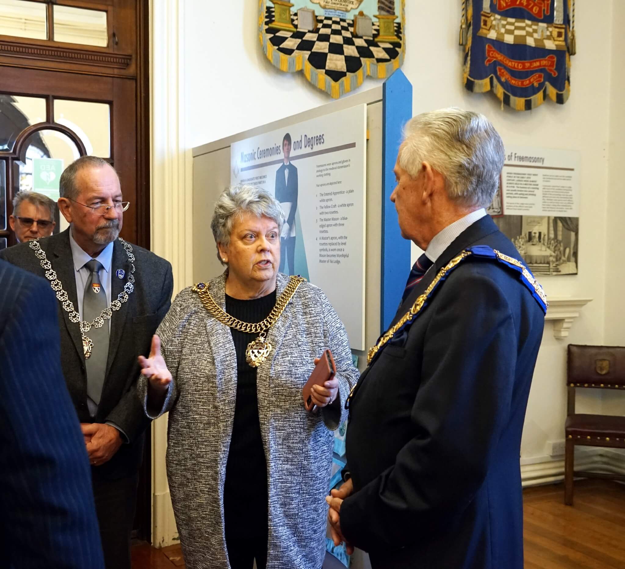 A warm welcome to the museum by the Provincial Grand Master of East Kent, Neil Hamilton Johnstone, with the Lord Mayor and her consort. 