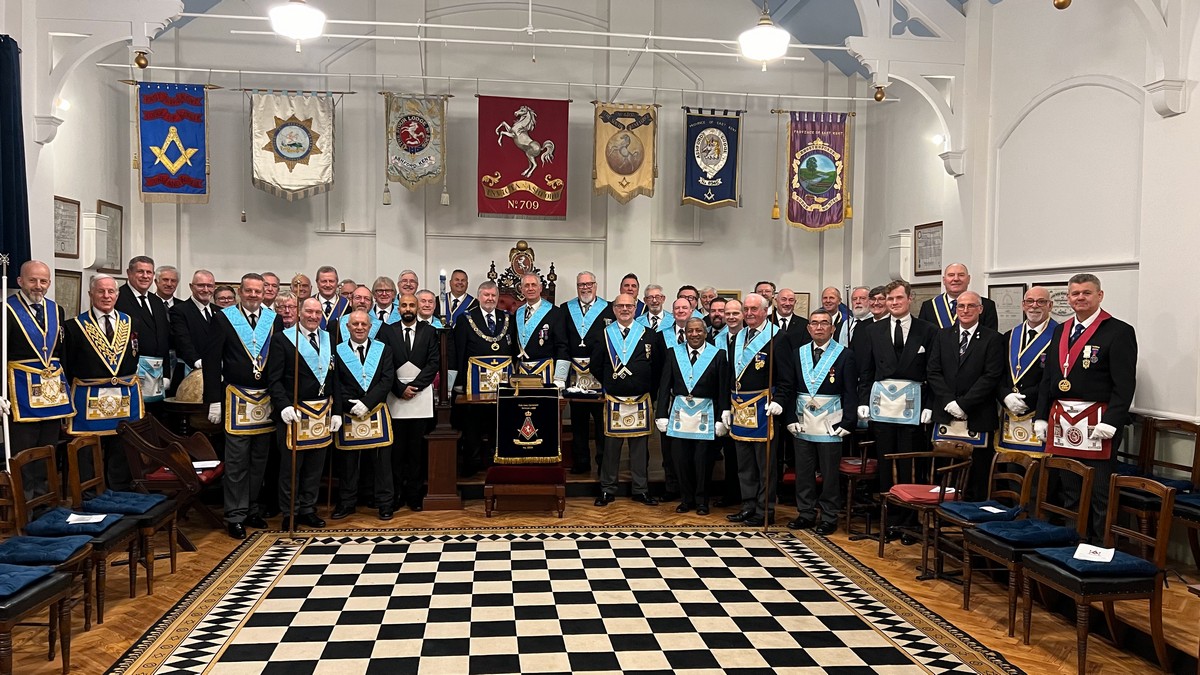 Picture of all the members inn attendance at the first meeting of the East Kent Combined Services Lodge No 10038