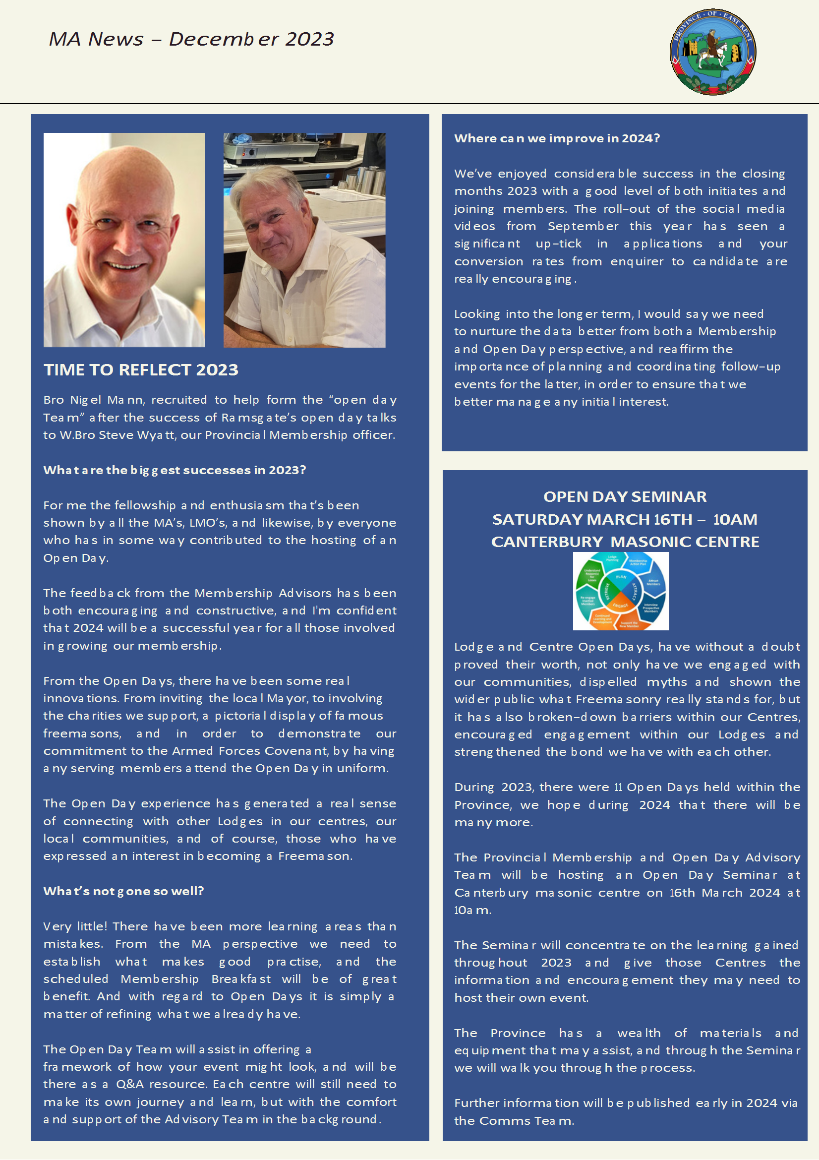 3rd page of the membership newsletter